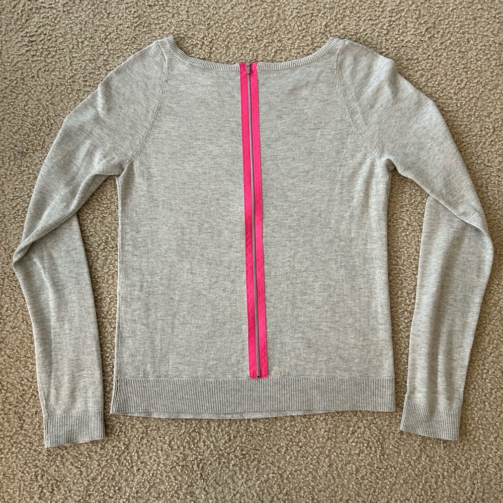 Diane Von Furstenburg Noa Grey Pink Back Zip Silk Cashmere Sweater
